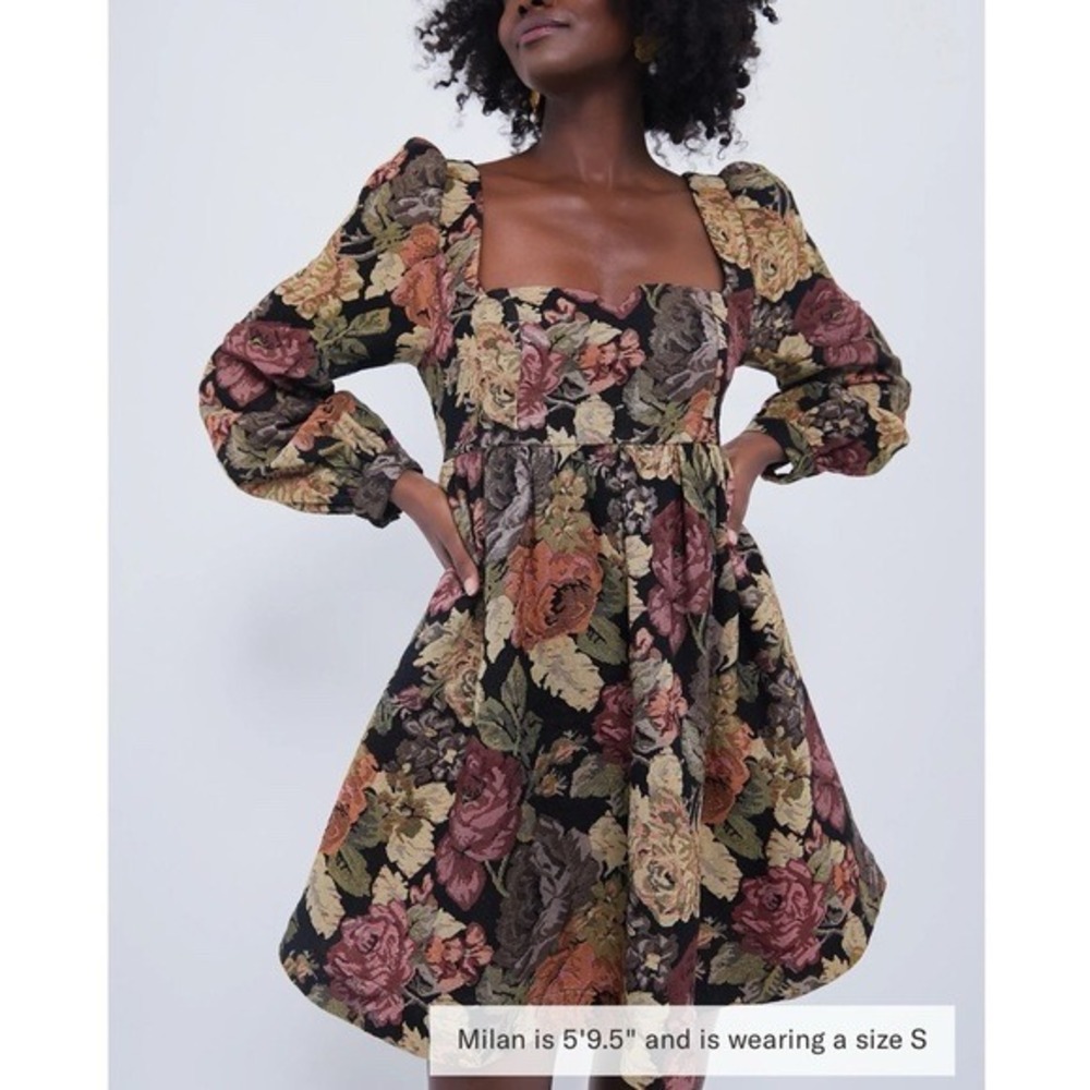 Love The Label Sz Small Floral Tapestry Puff Sleeve Smocked Babydoll Tent Dress